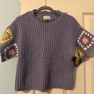 Universal Thread Purple Crochet Sweater with Colorful Sleeves